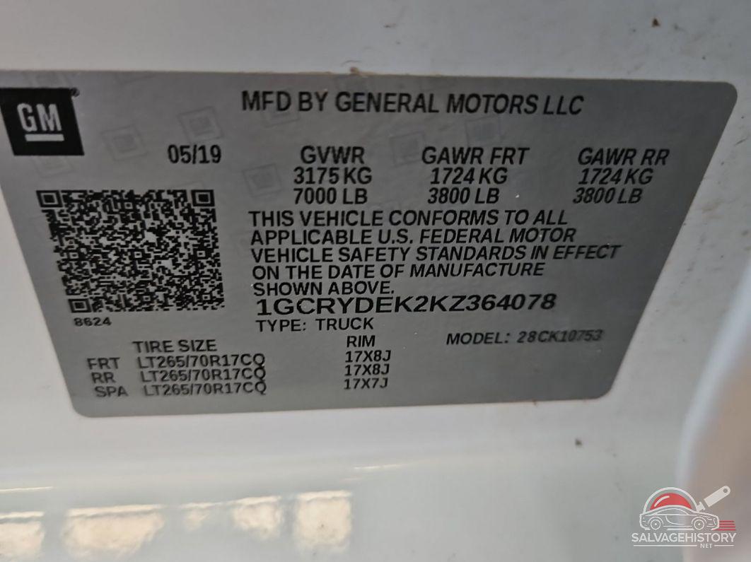 1GCRYDEK2KZ364078 2019 CHEVROLET SILVERADO 1500 photo no. 8