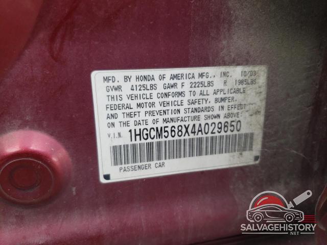 1HGCM568X4A029650 2004 HONDA ACCORD photo no. 12