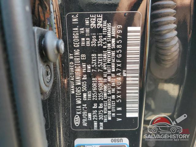 5XYKU4A7XFG585799 2015 KIA SORENTO photo no. 13