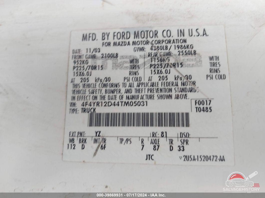4F4YR12D44TM05031 2004 MAZDA B2300 photo no. 9