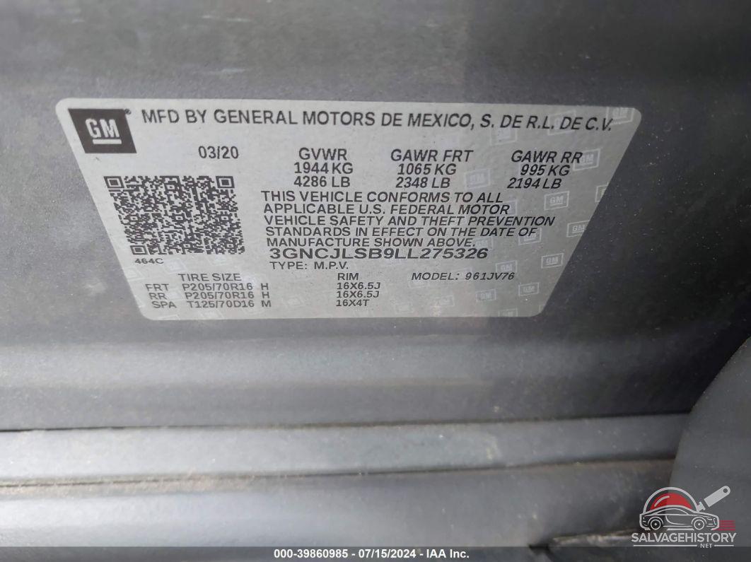 3GNCJLSB9LL275326 2020 CHEVROLET TRAX photo no. 9