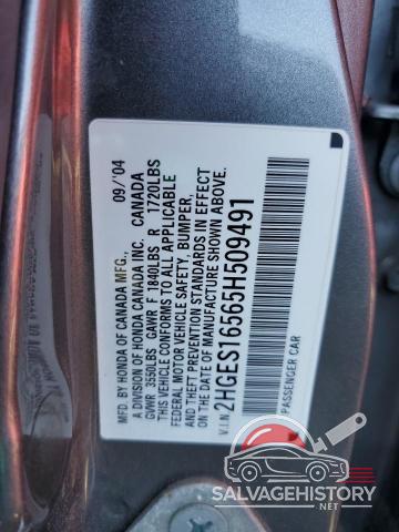 2HGES16565H509491 2005 HONDA CIVIC photo no. 12