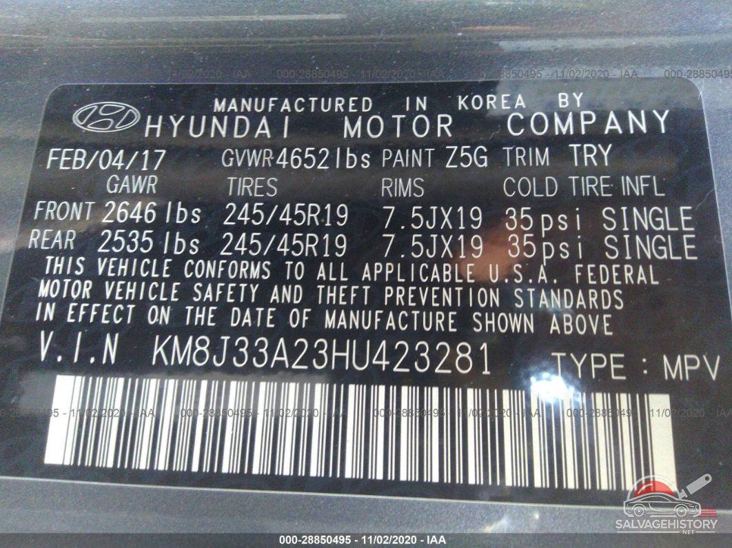 KM8J33A23HU423281 2017 HYUNDAI TUCSON photo no. 9