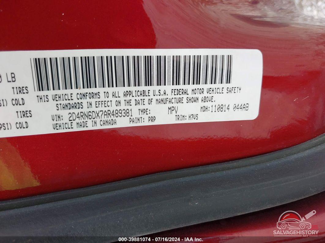 2D4RN6DX7AR489381 2010 DODGE GRAND CARAVAN photo no. 9