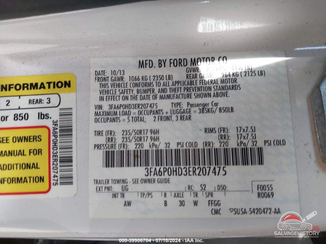 3FA6P0HD3ER207475 2014 FORD FUSION photo no. 9