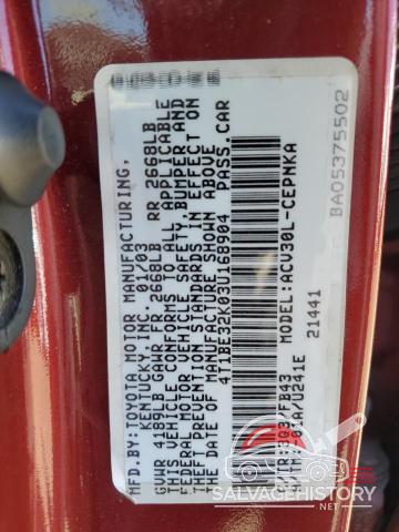 4T1BE32K03U168904 2003 TOYOTA CAMRY photo no. 12