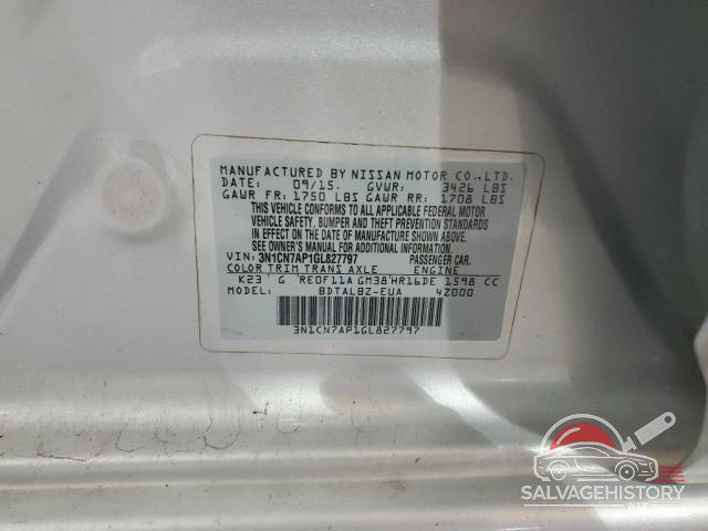 3N1CN7AP1GL827797 2016 NISSAN VERSA photo no. 12