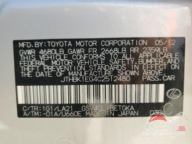 JTHBK1EG4C2512480 2012 LEXUS ES350 photo no. 12