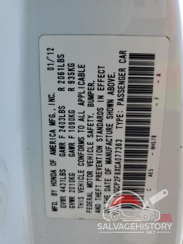 1HGCP2F8XCA077363 2012 HONDA ACCORD photo no. 12