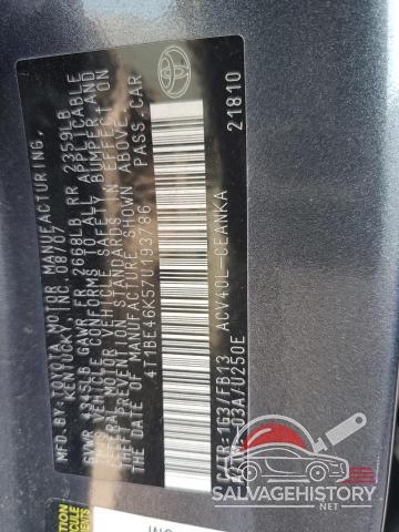 4T1BE46K57U193786 2007 TOYOTA CAMRY photo no. 12