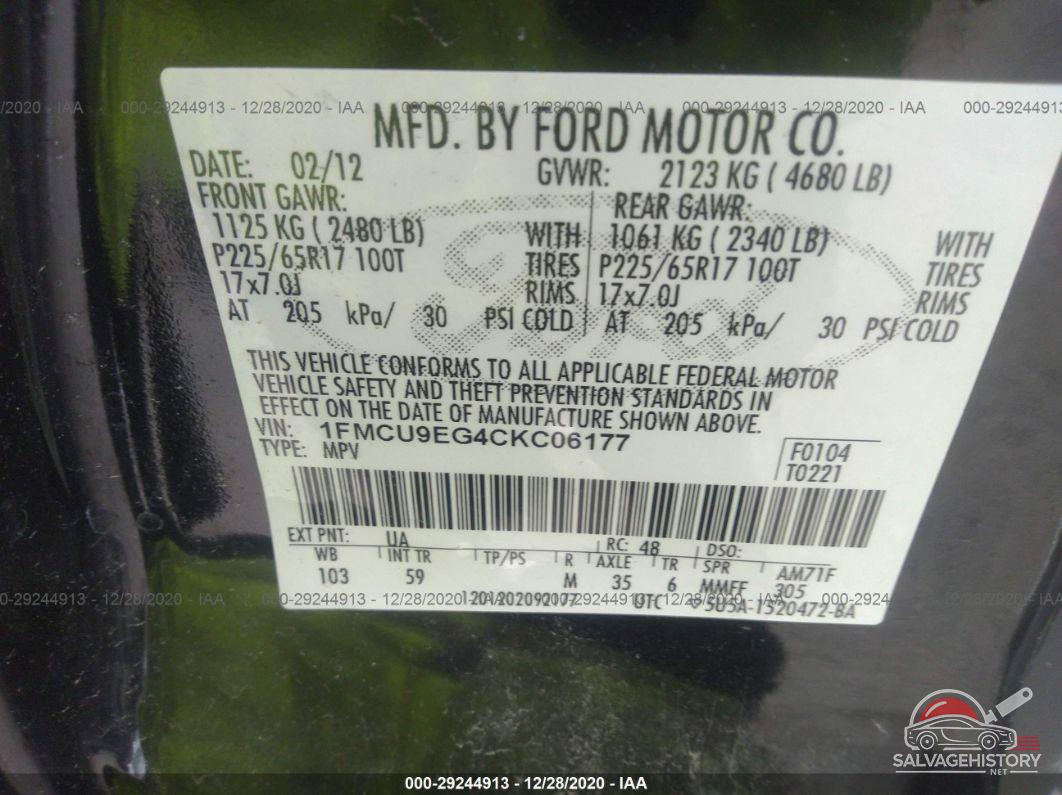 1FMCU9EG4CKC06177 2012 FORD ESCAPE photo no. 9