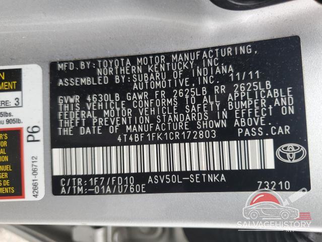4T4BF1FK1CR172803 2012 TOYOTA CAMRY photo no. 12