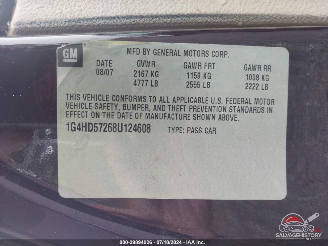 1G4HD57268U124608 2008 BUICK LUCERNE photo no. 9