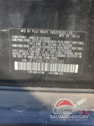 JF2SHAECXCH465581 2012 SUBARU FORESTER photo no. 13
