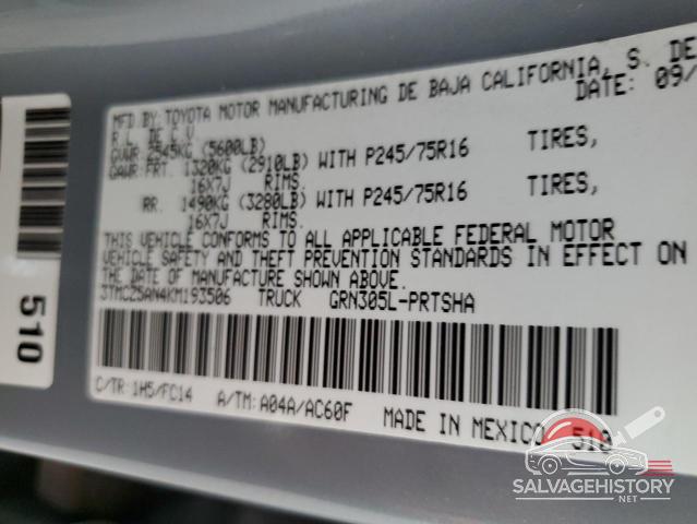 3TMCZ5AN4KM193506 2019 TOYOTA TACOMA photo no. 12