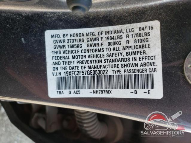 19XFC2F57GE053022 2016 HONDA CIVIC photo no. 12
