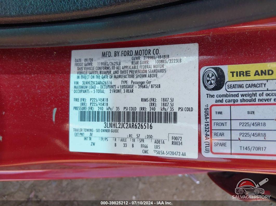 3LNHL2JC2AR626516 2010 LINCOLN MKZ photo no. 9