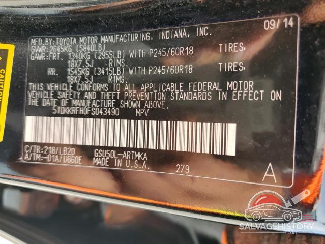 5TDKKRFH0FS043490 2015 TOYOTA HIGHLANDER photo no. 13