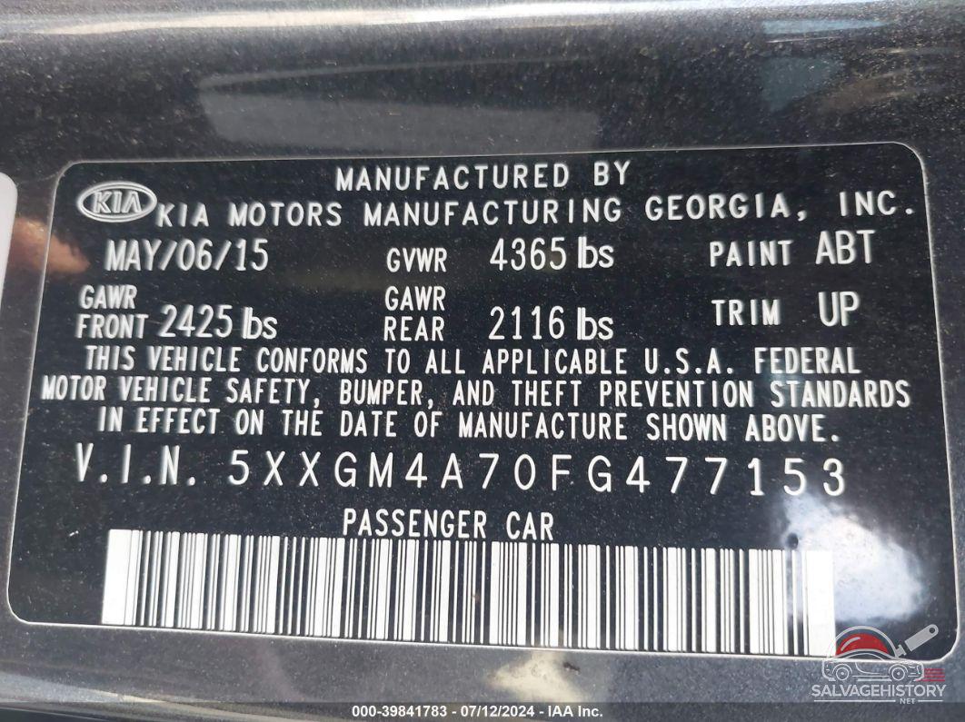 5XXGM4A70FG477153 2015 KIA OPTIMA photo no. 9