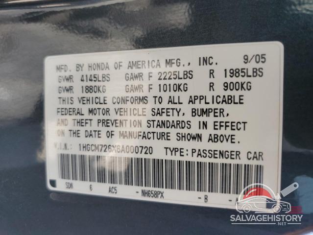 1HGCM726X6A000720 2006 HONDA ACCORD photo no. 12
