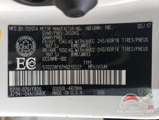 5TDZZRFH7HS215527 2017 TOYOTA HIGHLANDER photo no. 14