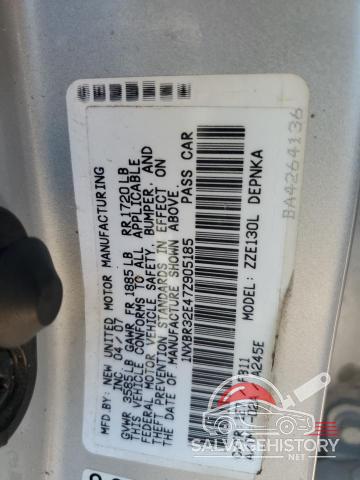 1NXBR32E47Z905185 2007 TOYOTA COROLLA photo no. 12