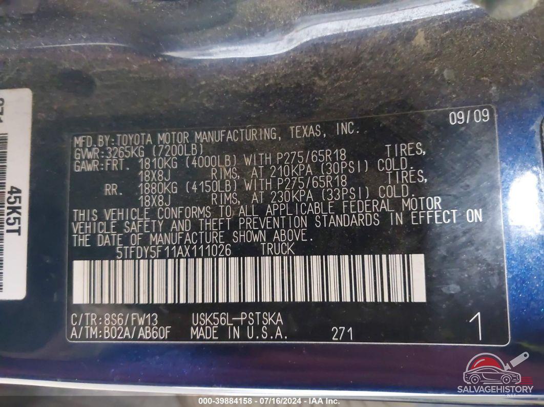 5TFDY5F11AX111026 2010 TOYOTA TUNDRA photo no. 9