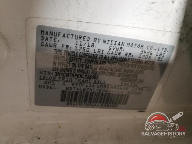 3N1CN7AP6KL838402 2019 NISSAN VERSA photo no. 12