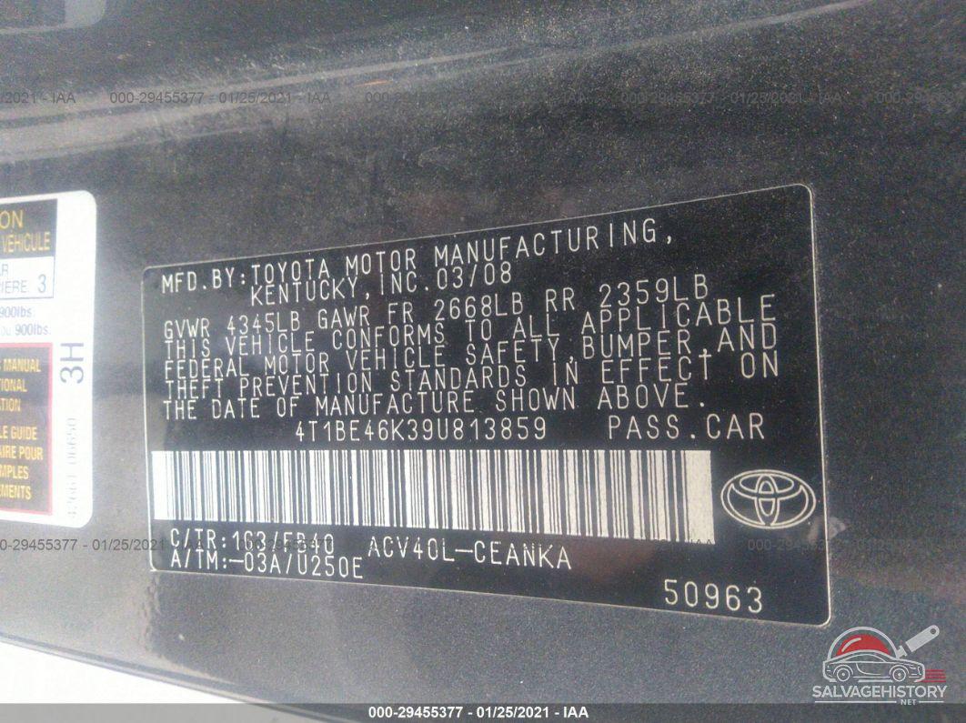 4T1BE46K39U813859 2009 TOYOTA CAMRY photo no. 9