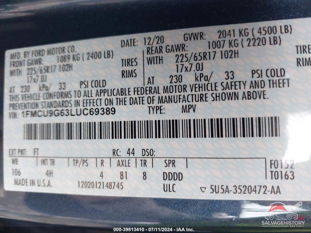 1FMCU9G63LUC69389 2020 FORD ESCAPE photo no. 9