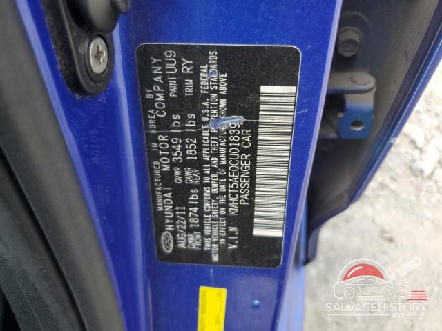 KMHCT5AE0CU018390 2012 HYUNDAI ACCENT photo no. 12