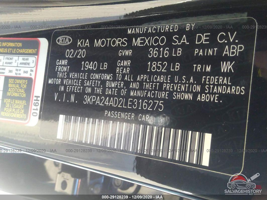3KPA24AD2LE316275 2020 KIA RIO photo no. 9