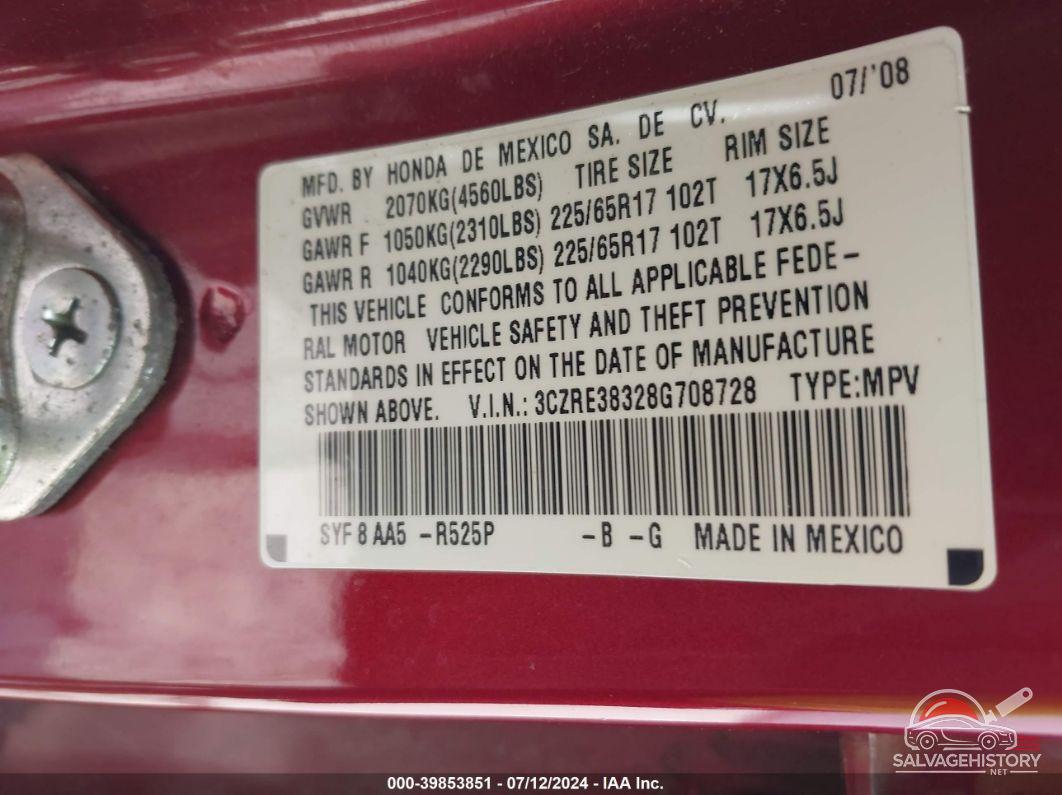 3CZRE38328G708728 2008 HONDA CR-V photo no. 9