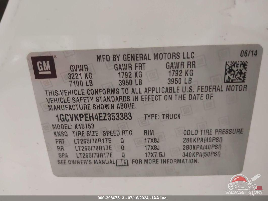 1GCVKPEH4EZ353383 2014 CHEVROLET SILVERADO photo no. 9