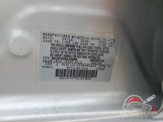 3N1CN7AP9GL823805 2016 NISSAN VERSA photo no. 12