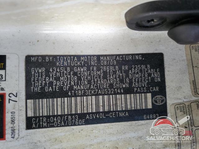 4T1BF3EK7AU532144 2010 TOYOTA CAMRY photo no. 12