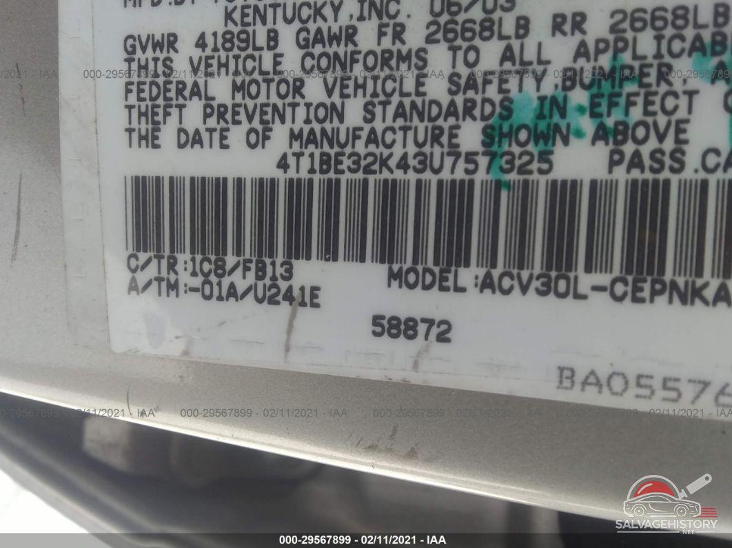 4T1BE32K43U757325 2003 TOYOTA CAMRY photo no. 9