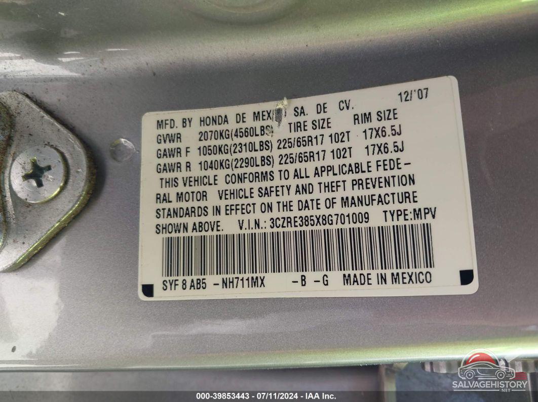 3CZRE385X8G701009 2008 HONDA CR-V photo no. 9