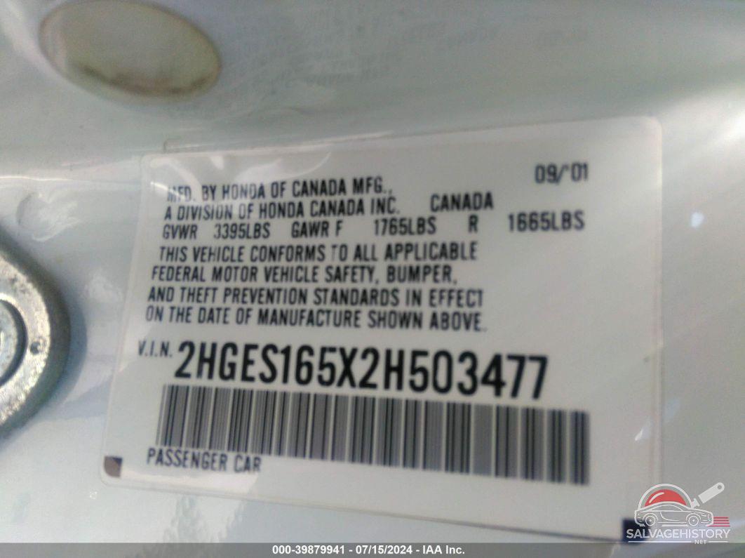 2HGES165X2H503477 2002 HONDA CIVIC photo no. 9