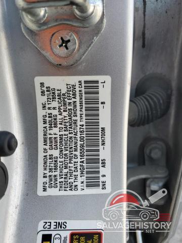 1HGFA16559L001674 2009 HONDA CIVIC photo no. 12
