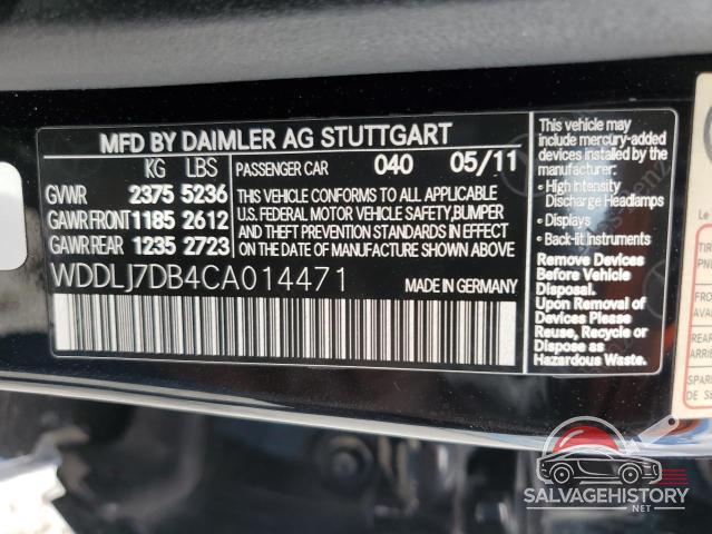 WDDLJ7DB4CA014471 2012 MERCEDES-BENZ CLS-CLASS photo no. 12