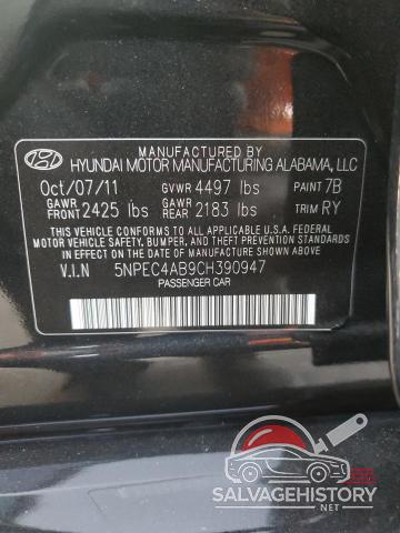 5NPEC4AB9CH390947 2012 HYUNDAI SONATA photo no. 12