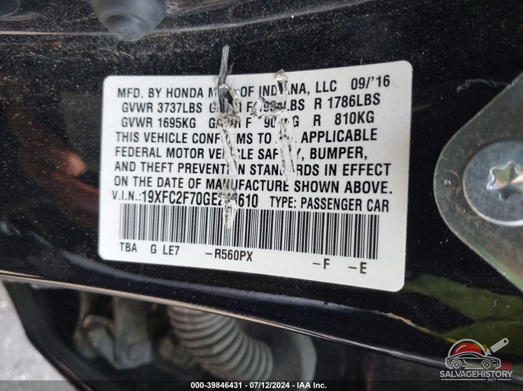 19XFC2F70GE248610 2016 HONDA CIVIC photo no. 9