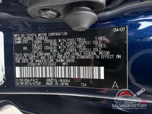 JTEBU14R170123663 2007 TOYOTA 4RUNNER photo no. 9