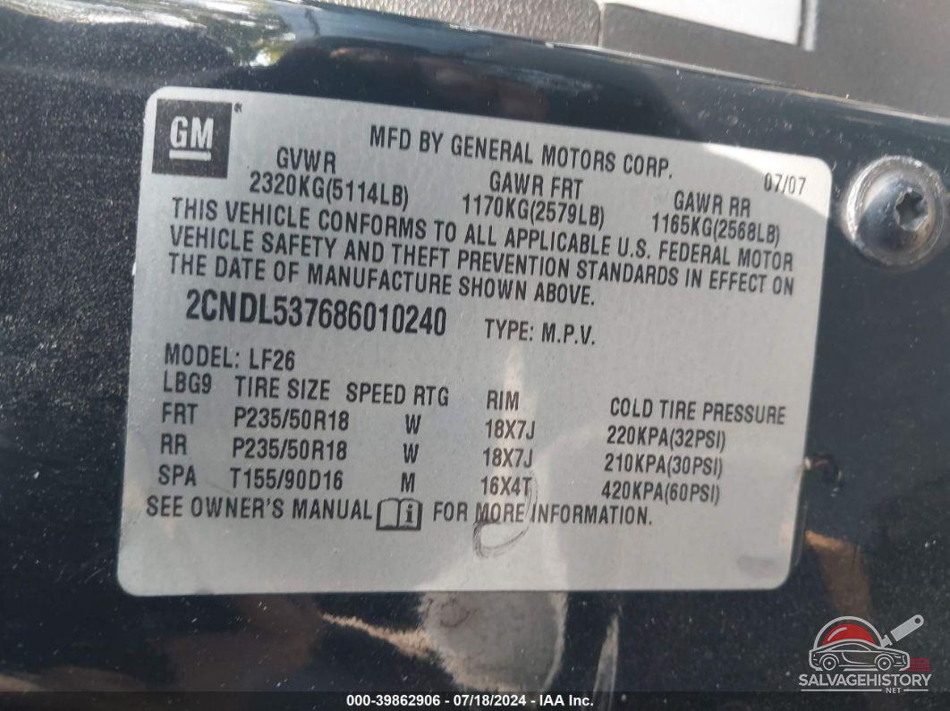 2CNDL537686010240 2008 CHEVROLET EQUINOX photo no. 9