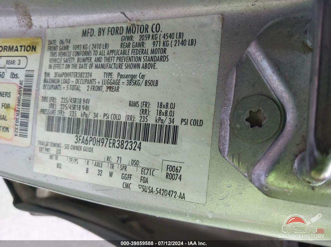 3FA6P0H97ER382324 2014 FORD FUSION photo no. 9