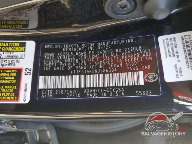 4T1F31AK8NU586594 2022 TOYOTA CAMRY photo no. 12