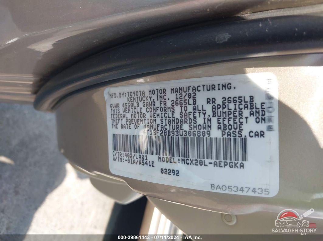 4T1BF28B93U306809 2003 TOYOTA AVALON photo no. 9