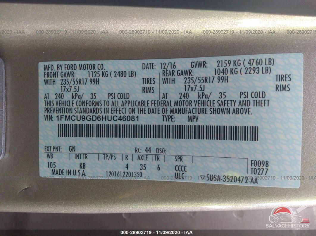 1FMCU9GD6HUC46081 2017 FORD ESCAPE photo no. 9