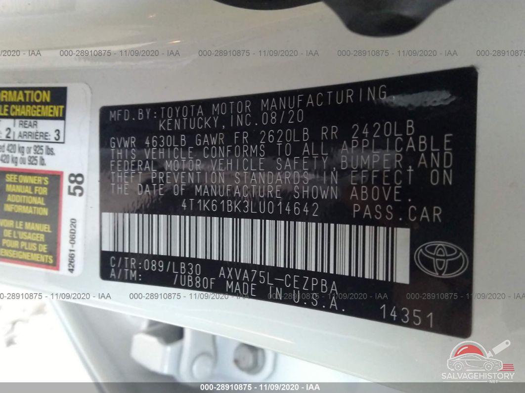 4T1K61BK3LU014642 2020 TOYOTA CAMRY photo no. 9